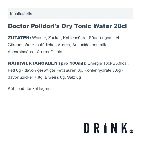 Doctor Polidori's Dry Tonic Water 20cl 4er Pack