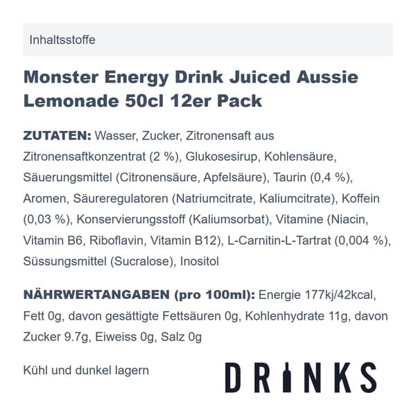 Monster Energy Drink Juiced Aussie Lemonade 50cl 12er Pack