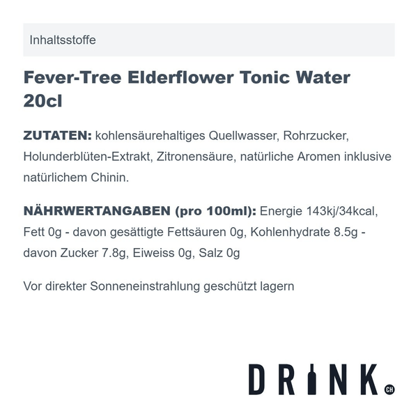 Fever-Tree Elderflower Tonic Water 20cl Pack de 4