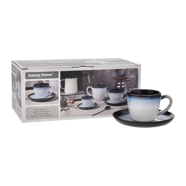 Danny Home Set de tasses avec glaçure réactive bleu / blanc 10cl 6 pièces