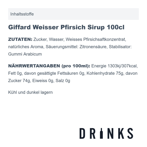 Giffard Weisser Pfirsich Sirup 100cl