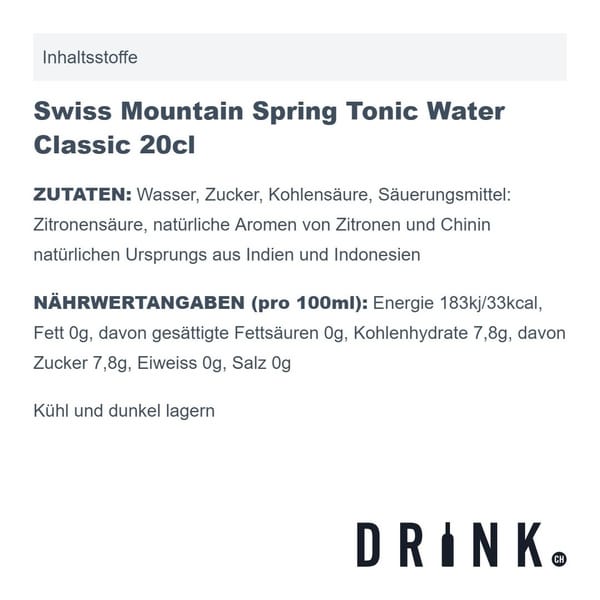 Basilisk Basel Dry Gin 50cl avec 8x Swiss Mountain Spring Classic Tonic Water