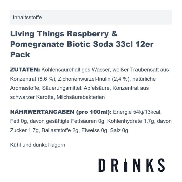 Living Things Raspberry & Pomegranate Biotic Soda 33cl 12er Pack