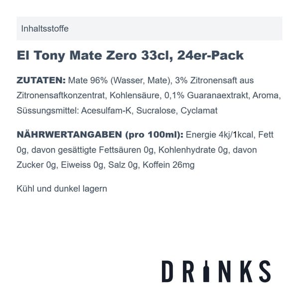 El Tony Mate Zero 33cl, 24er-Pack