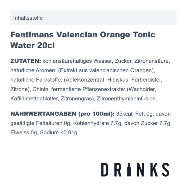 Fentimans Valencian Orange Tonic Water 20cl, 4er-Pack