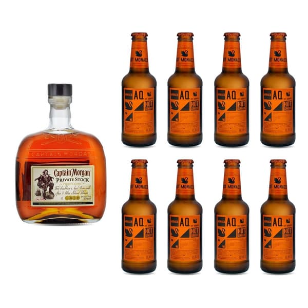 Captain Morgan Private Stock 100cl mit 8x Aqua Monaco Hot Ginger