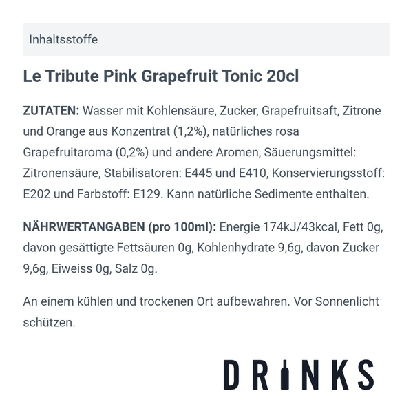 Le Tribute Pink Grapefruit Tonic 20cl Pack de 4