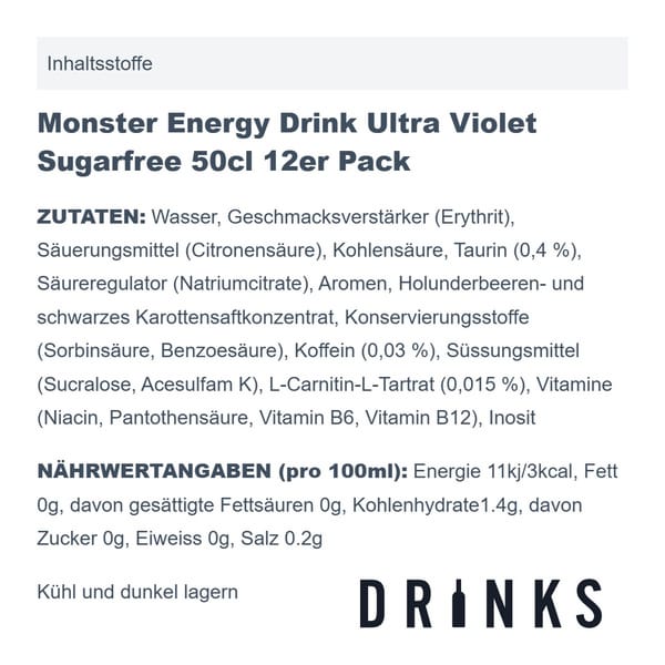 Monster Energy Drink Ultra Violet Sugarfree 50cl 12er Pack