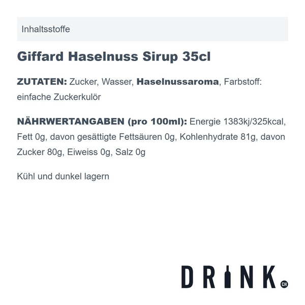 Giffard Haselnuss Sirup 35cl