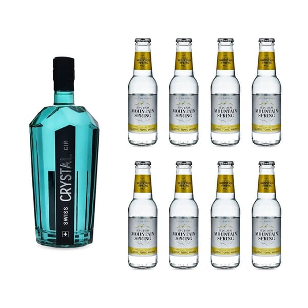 Swiss Crystal Gin 70cl mit 8x Swiss Mountain Spring Classic Tonic Water