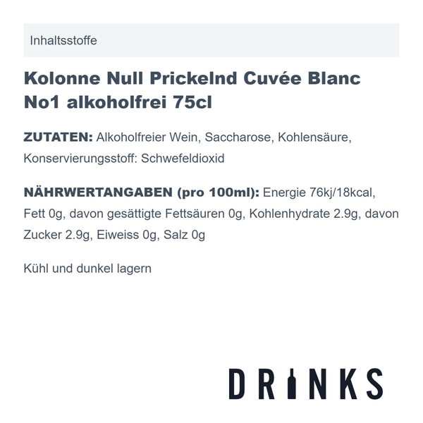 Kolonne Null Prickelnd Cuvée Blanc No1 sans alcool 75cl