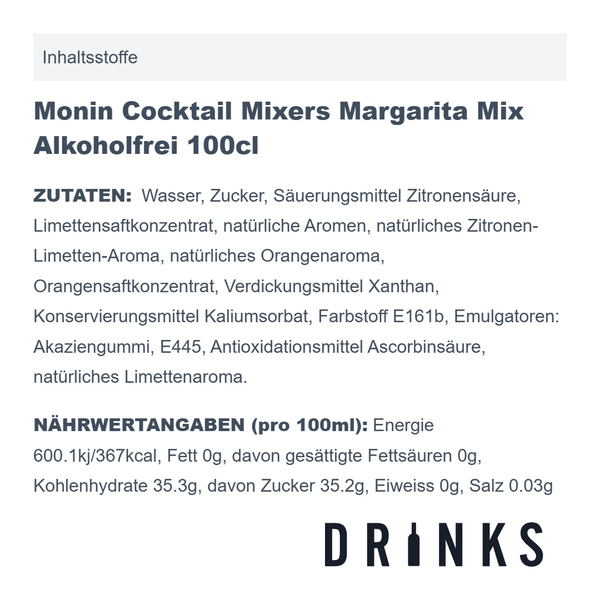 Monin Cocktail Mixers Margarita Mix Alkoholfrei 100cl