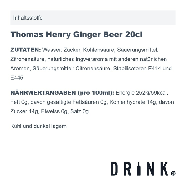 Thomas Henry Ginger Beer 20cl Pack de 4