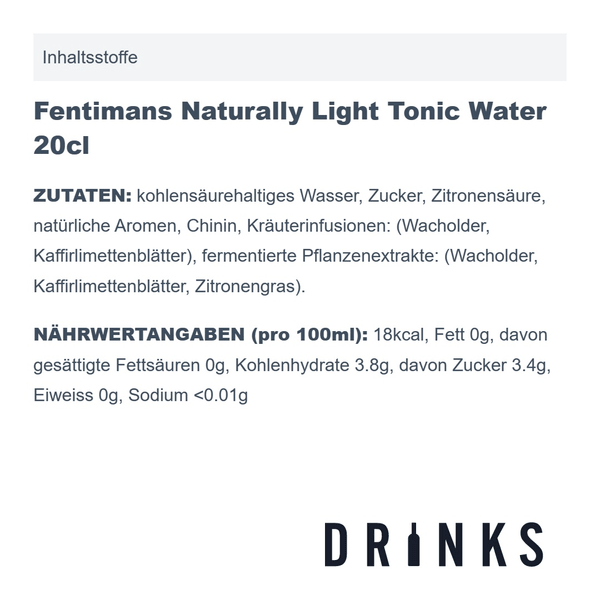 Fentimans Naturally Light Tonic Water 20cl, Pack de 4
