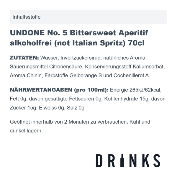 UNDONE No. 5 Bittersweet Aperitif sans alcool (not Italian Spritz) 70cl