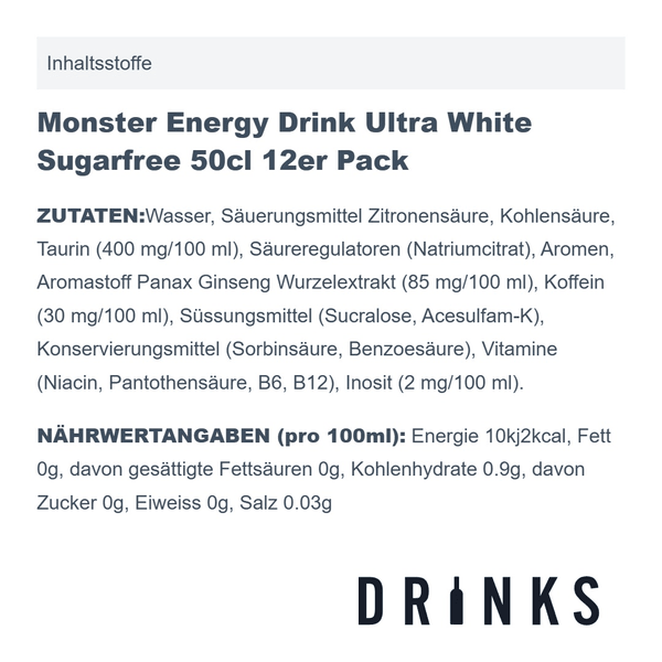 Monster Energy Drink Ultra White Sugarfree 50cl Pack de 12