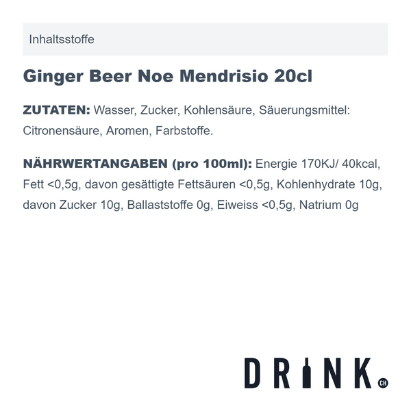Ginger Beer Noe Mendrisio 20cl, Pack de 6