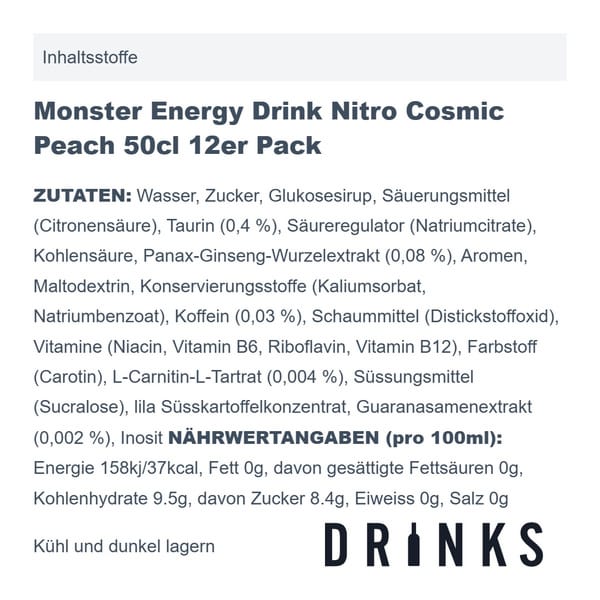 Monster Energy Drink Nitro Cosmic Peach 50cl Pack de 12