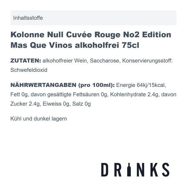 Kolonne Null Cuvée Rouge No2 Edition Mas Que Vinos sans alcool 75cl