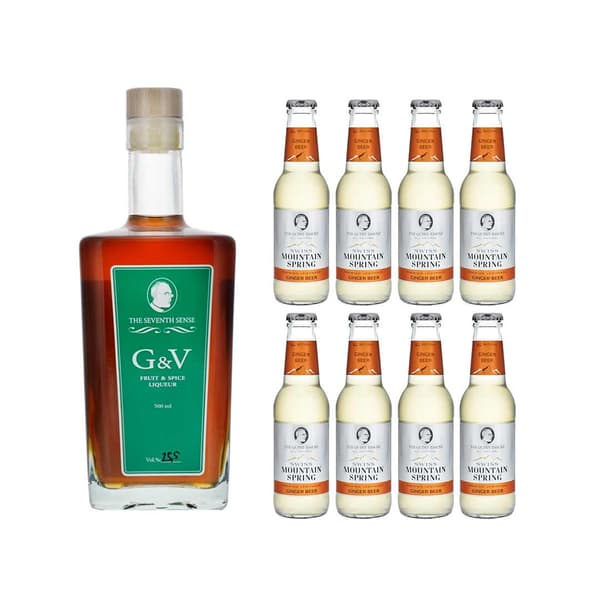 The Seventh Sense G&V Frucht- und Gewürzlikör 50cl mit 8x Swiss Mountain Spring Ginger Beer
