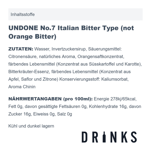 UNDONE No.7 Italian Bitter Type alkoholfrei (not Orange Bitter) 70cl
