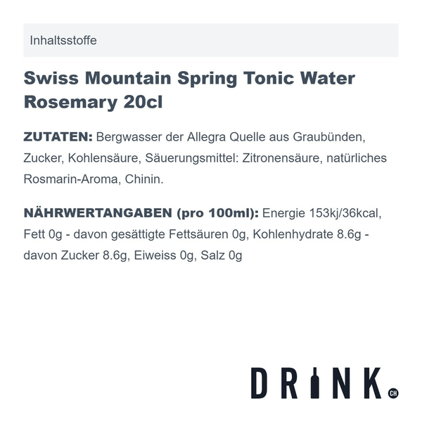Swiss Mountain Spring Tonic Water Rosemary 20cl 4er Pack