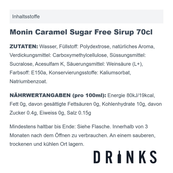 Monin Caramel Sugar Free Sirup 70cl