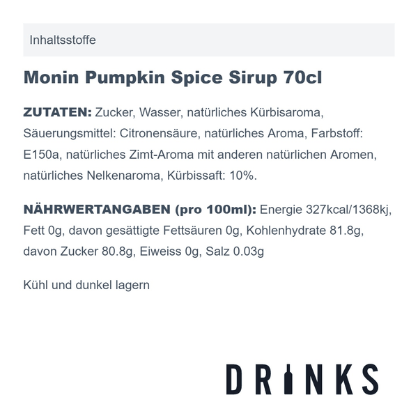 Monin Pumpkin Spice Sirup 70cl