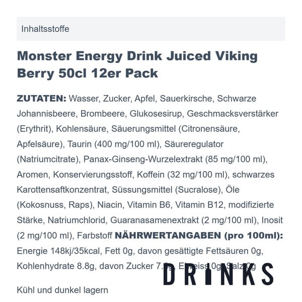 Monster Energy Drink Juiced Viking Berry 50cl Pack de 12
