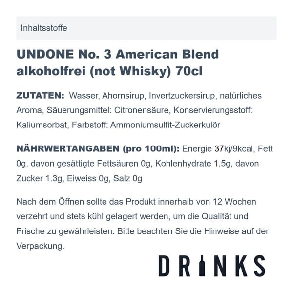 UNDONE No. 3 American Blend sans alcool (not Whisky) 70cl