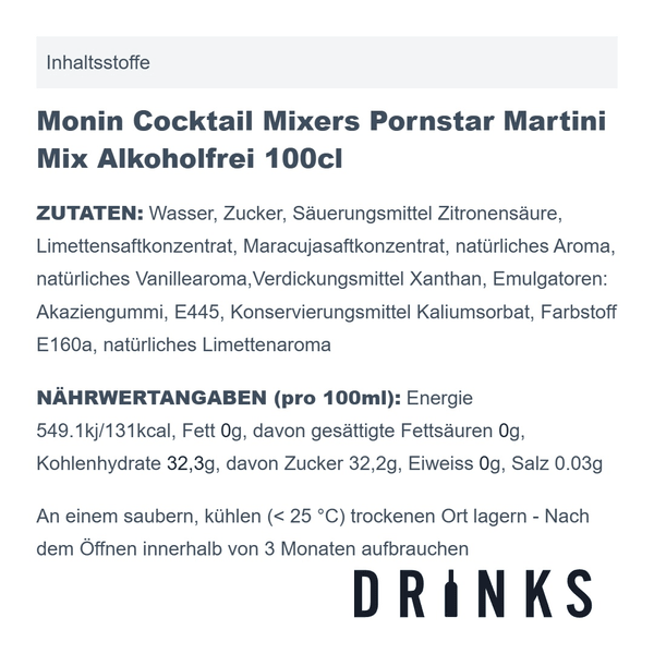 Monin Cocktail Mixers Pornstar Martini Mix Sans alcool 100cl