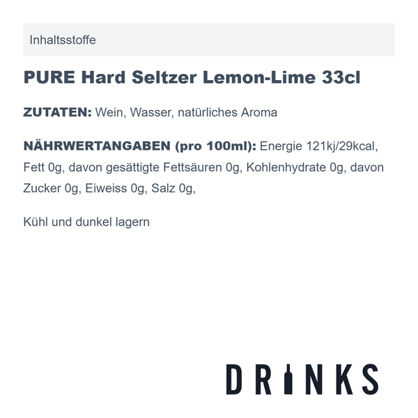 PURE Hard Seltzer Lemon-Lime 33cl, 12er-Pack