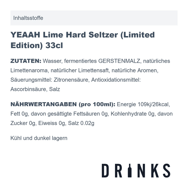 YEAAH Lime Hard Seltzer (Limited Edition) 33cl, 6er-Pack