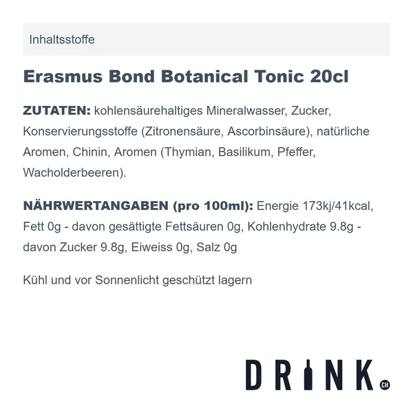 Erasmus Bond Botanical Tonic 20cl Pack de 4