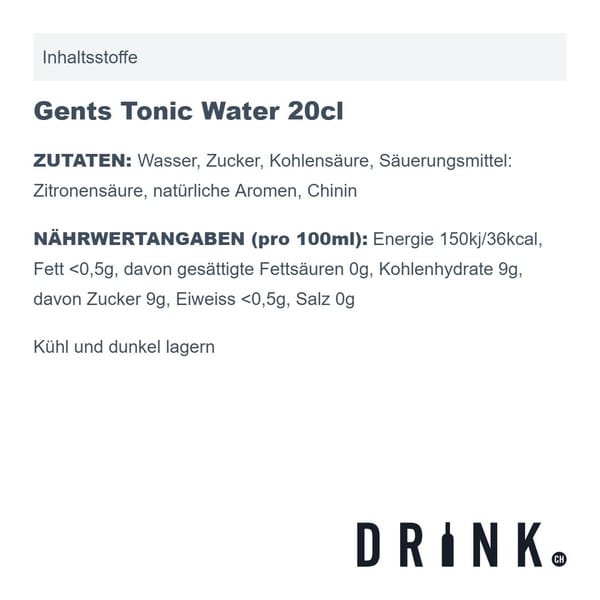 Turicum Handcrafted Dry Gin 50cl avec 8x Gents Tonic Water