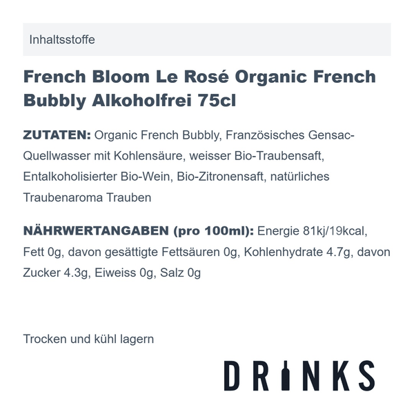 French Bloom Le Rosé Organic French Bubbly Alkoholfrei 75cl