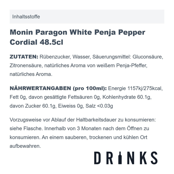 Monin Paragon White Penja Pepper Cordial 48.5cl