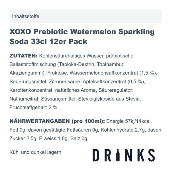 XOXO Prebiotic Watermelon Sparkling Soda  33cl 12er Pack