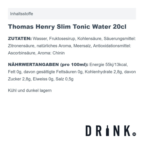 Thomas Henry Slim Tonic Water 20cl Pack de 4