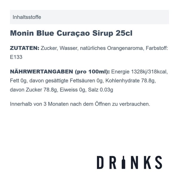Monin Sirop Blue Curaçao 25cl