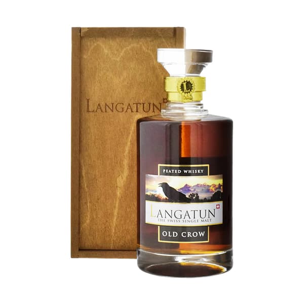 Langatun Old Crow Peated Single Malt Whisky 50cl avec boîte en bois