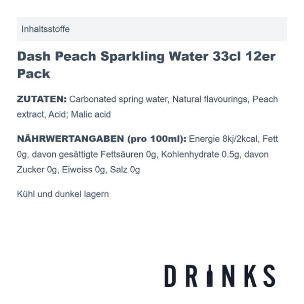 Dash Peach Sparkling Water 33cl 12er Pack