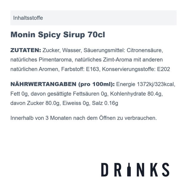 Monin Sirop Spicy 70cl
