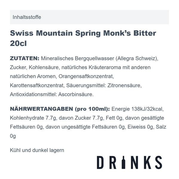 Swiss Mountain Spring Monk’s Bitter 20cl, Pack de 4