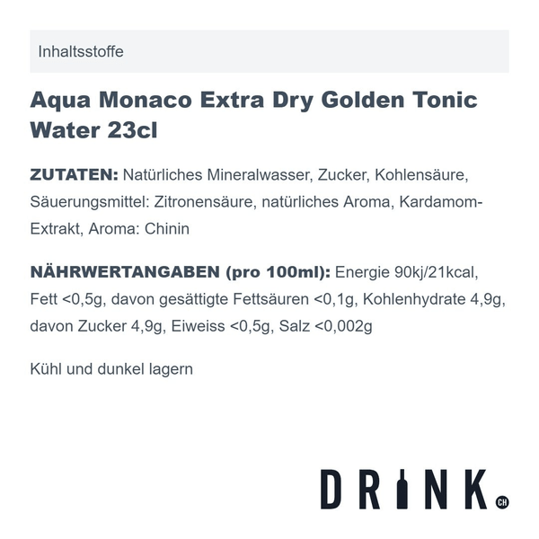 Aqua Monaco Extra Dry Golden Tonic Water 23cl 4er Pack