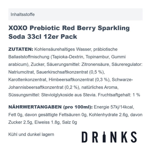 XOXO Prebiotic Red Berry Sparkling Soda 33cl 12er Pack