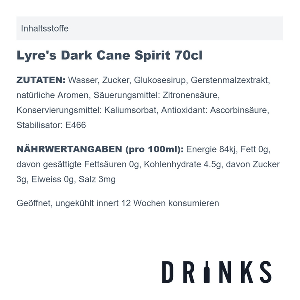Lyre's Dark Cane Spirit 70cl (alkoholfrei)