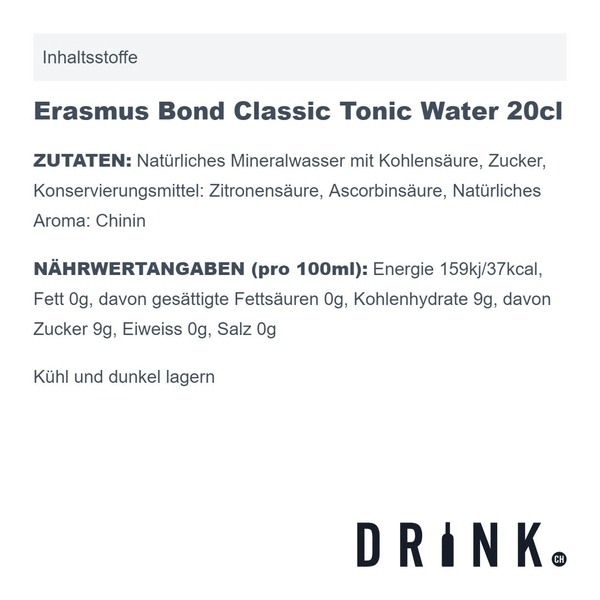 Erasmus Bond Classic Tonic Water 20cl Pack de 4