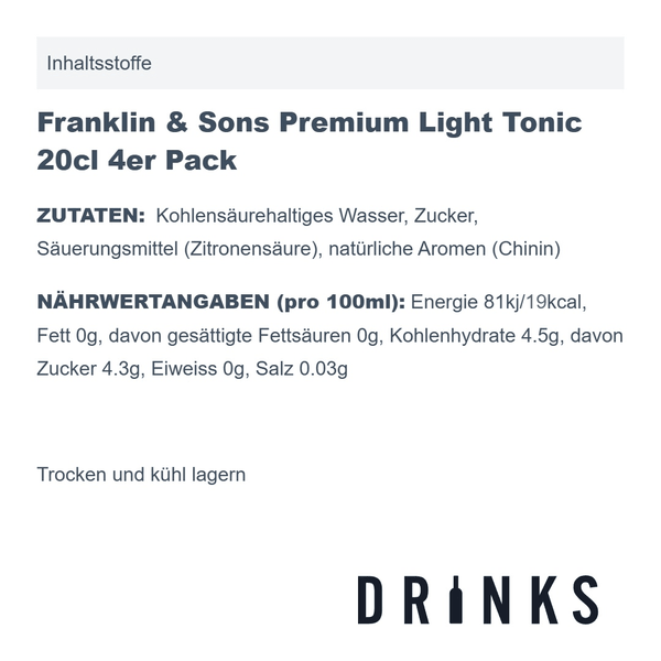 Franklin & Sons Premium Light Tonic 20cl 4er Pack