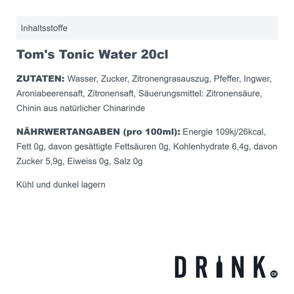Tom's Tonic Water 20cl Pack de 4
